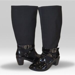 LCB Patent Leather Riding Boots 8W Wide Scuba Stretch Block Heel Western Cowgirl